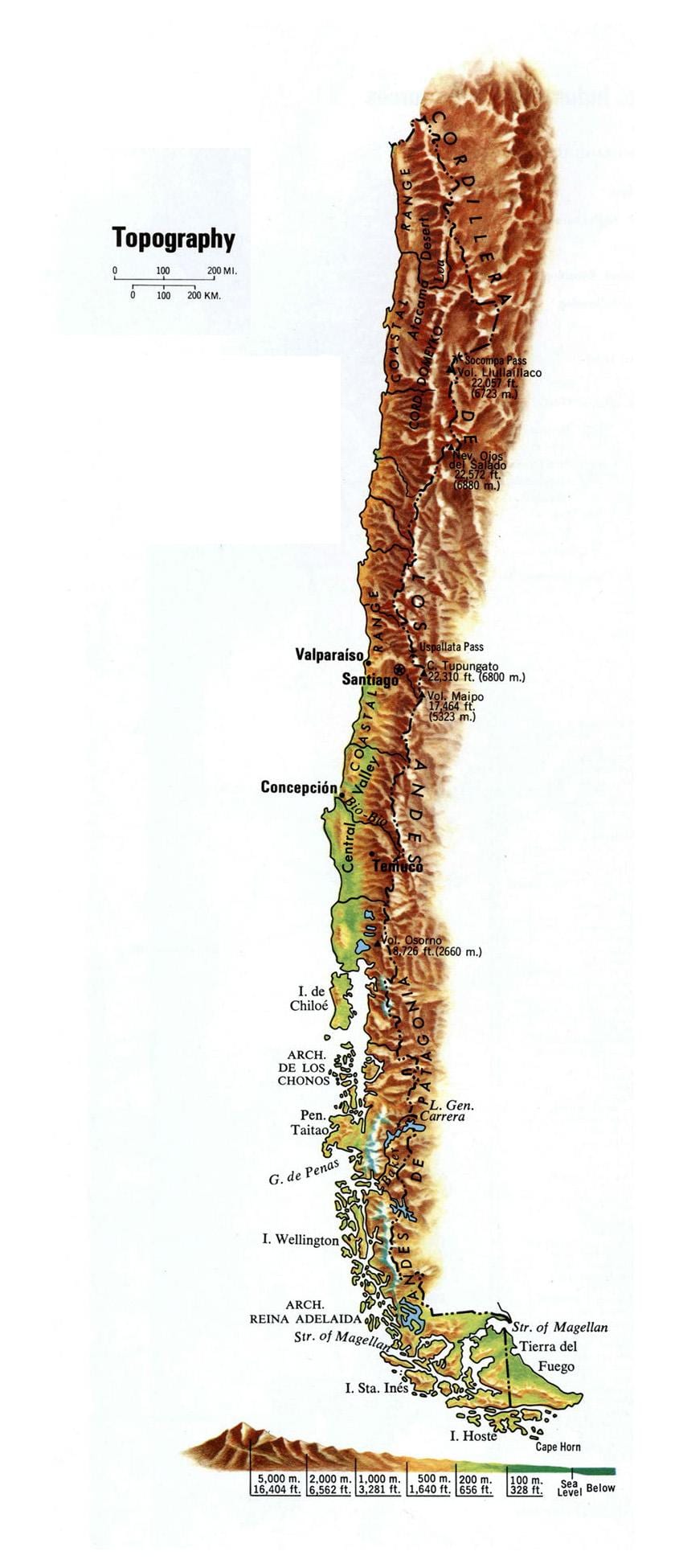 Chile mapa de elevação
