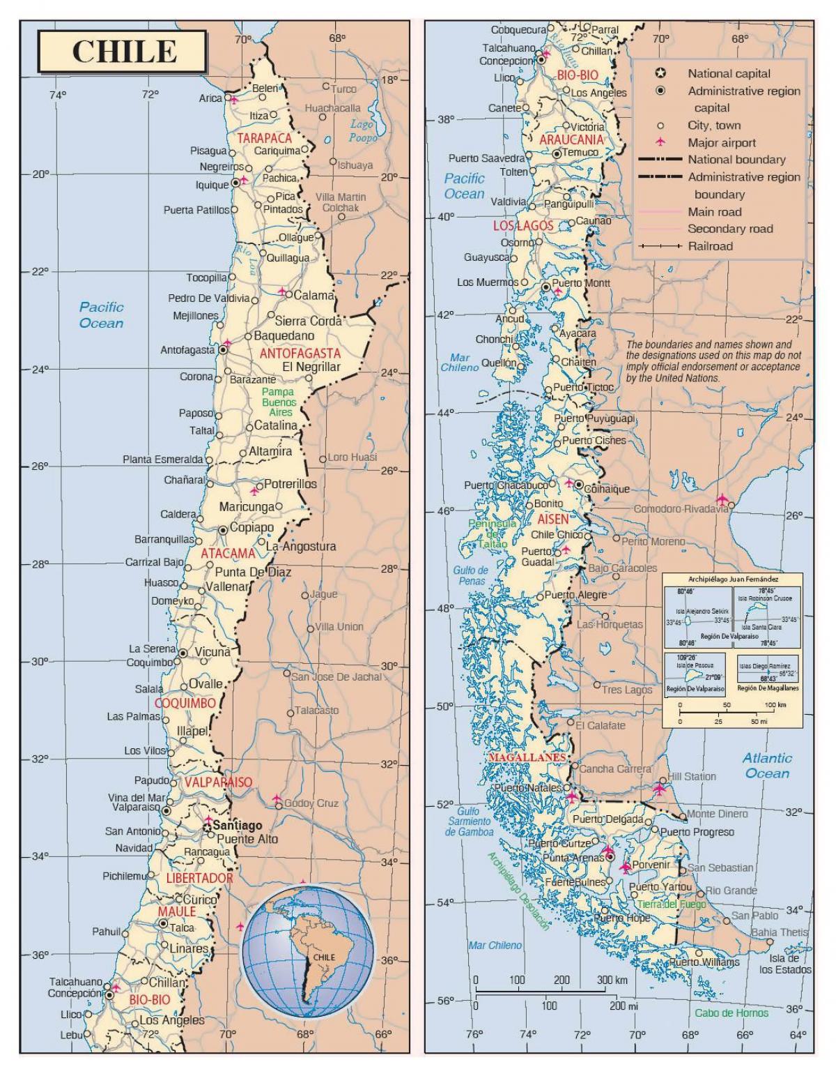 mapa do Chile com cidades