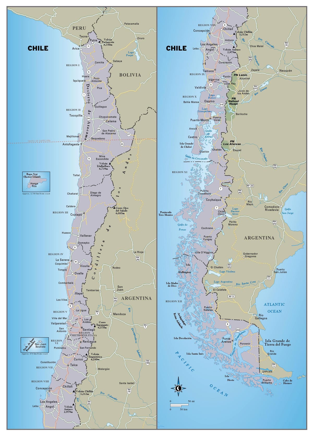 Mapa do Chile de viagens