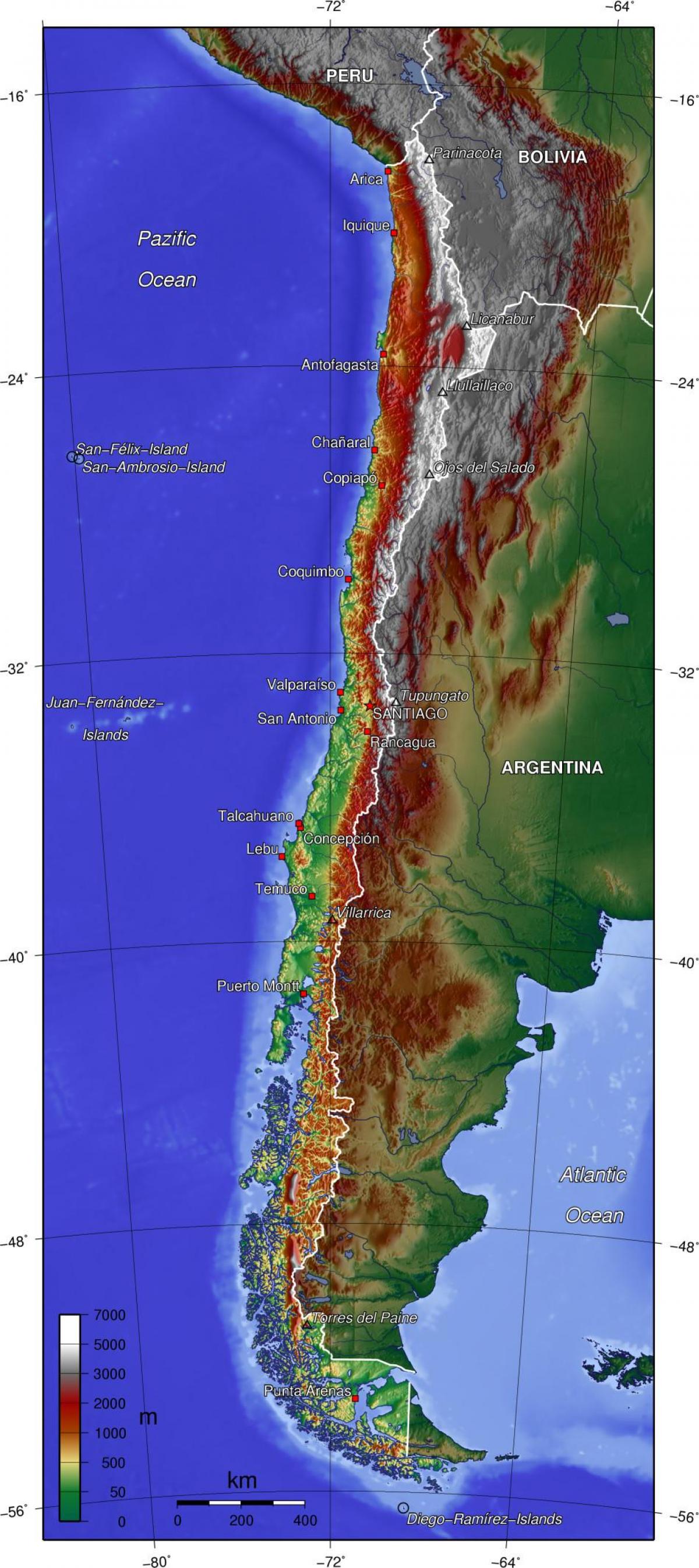 montanhas do Chile mapa