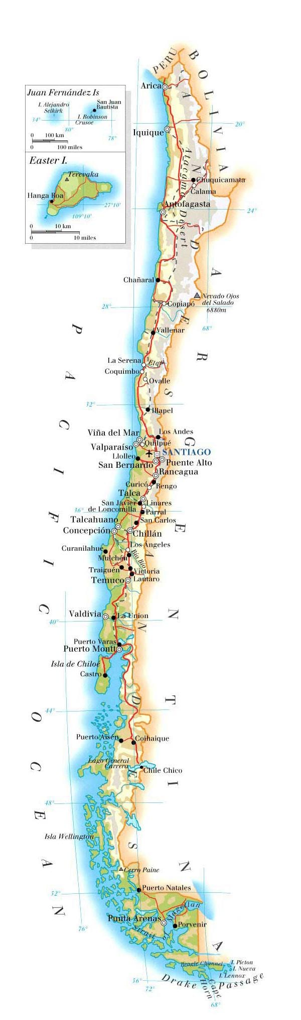 Mapa do Chile parques nacionais 