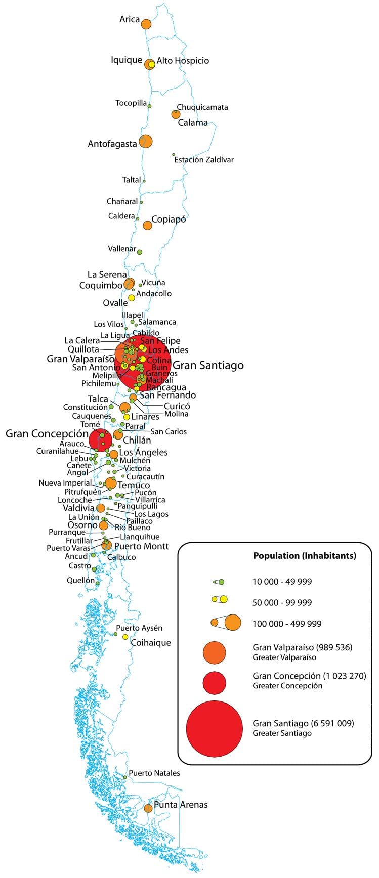 Chile densidade populacional mapa