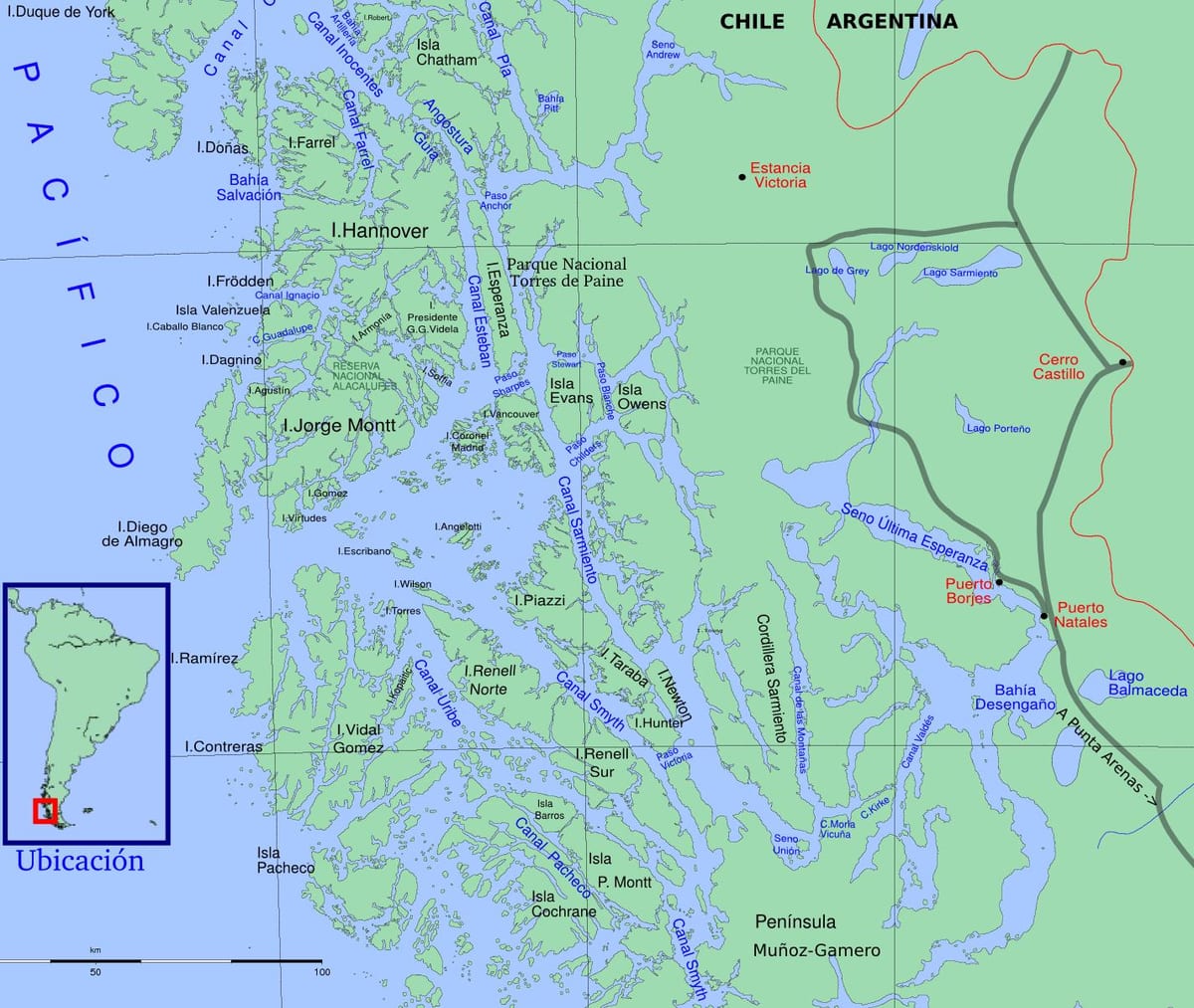 Mapa do Chile geleiras