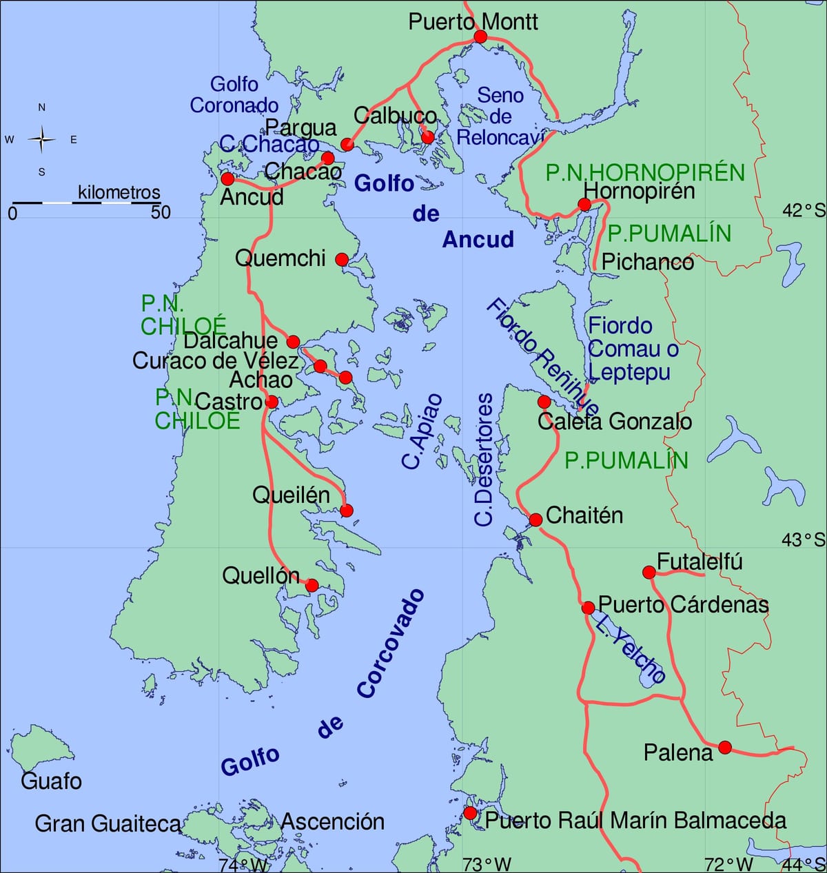 Mapa de chiloé Chile