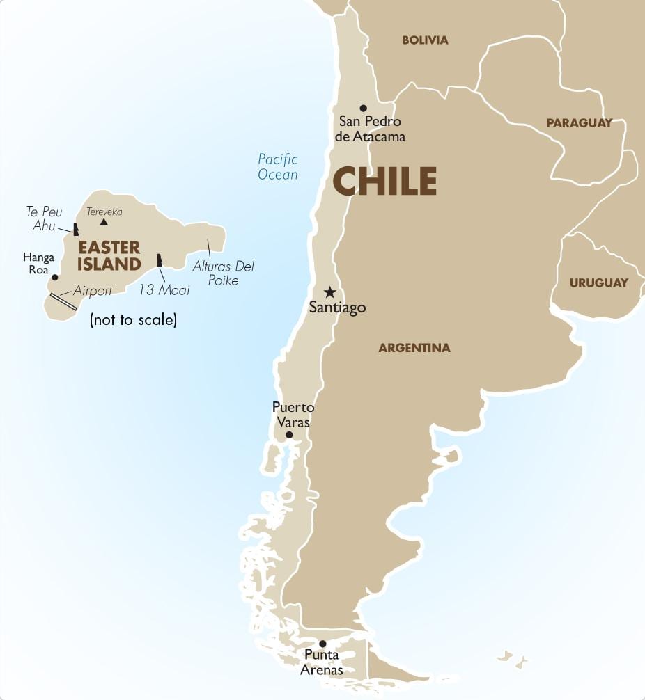 mapa do Chile, incluindo a ilha de páscoa
