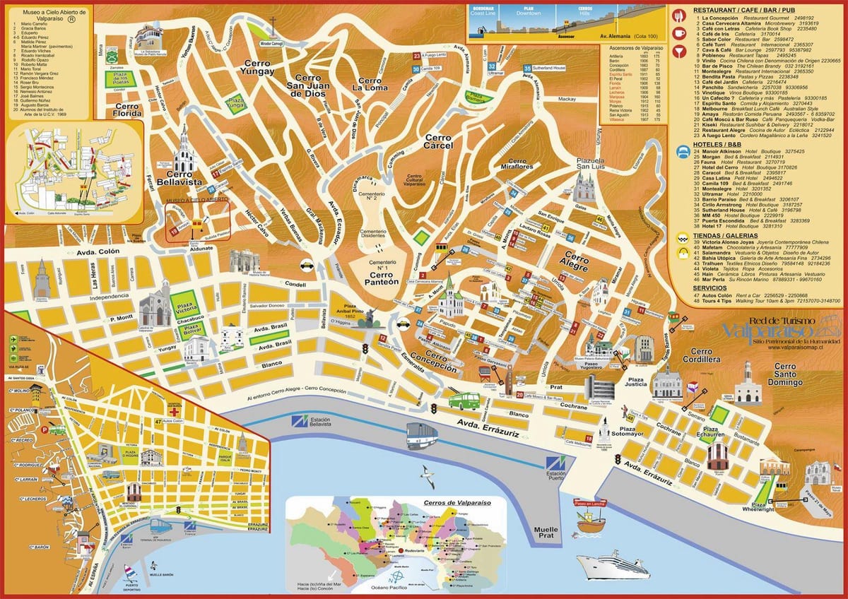 mapa turístico de valparaíso, Chile