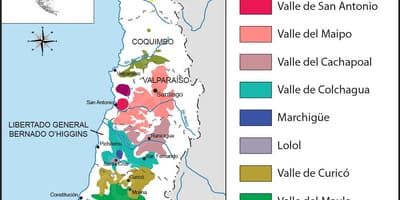 Mapa de regiões vinícolas do Chile 